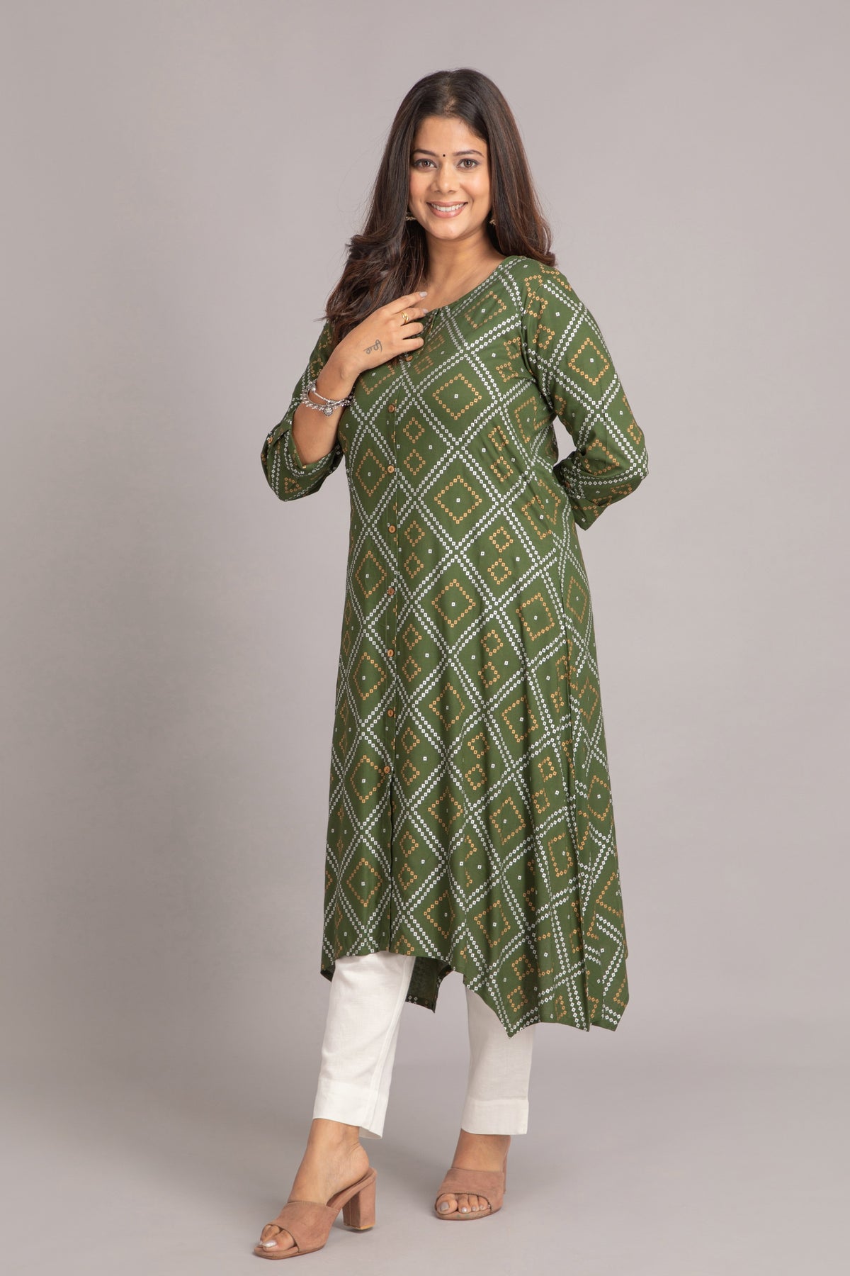 Bandhej Printed A-Line Long Kurti