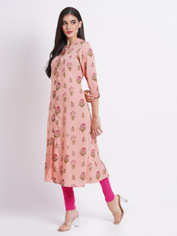 Peach Long Kurti in Rayon Linen