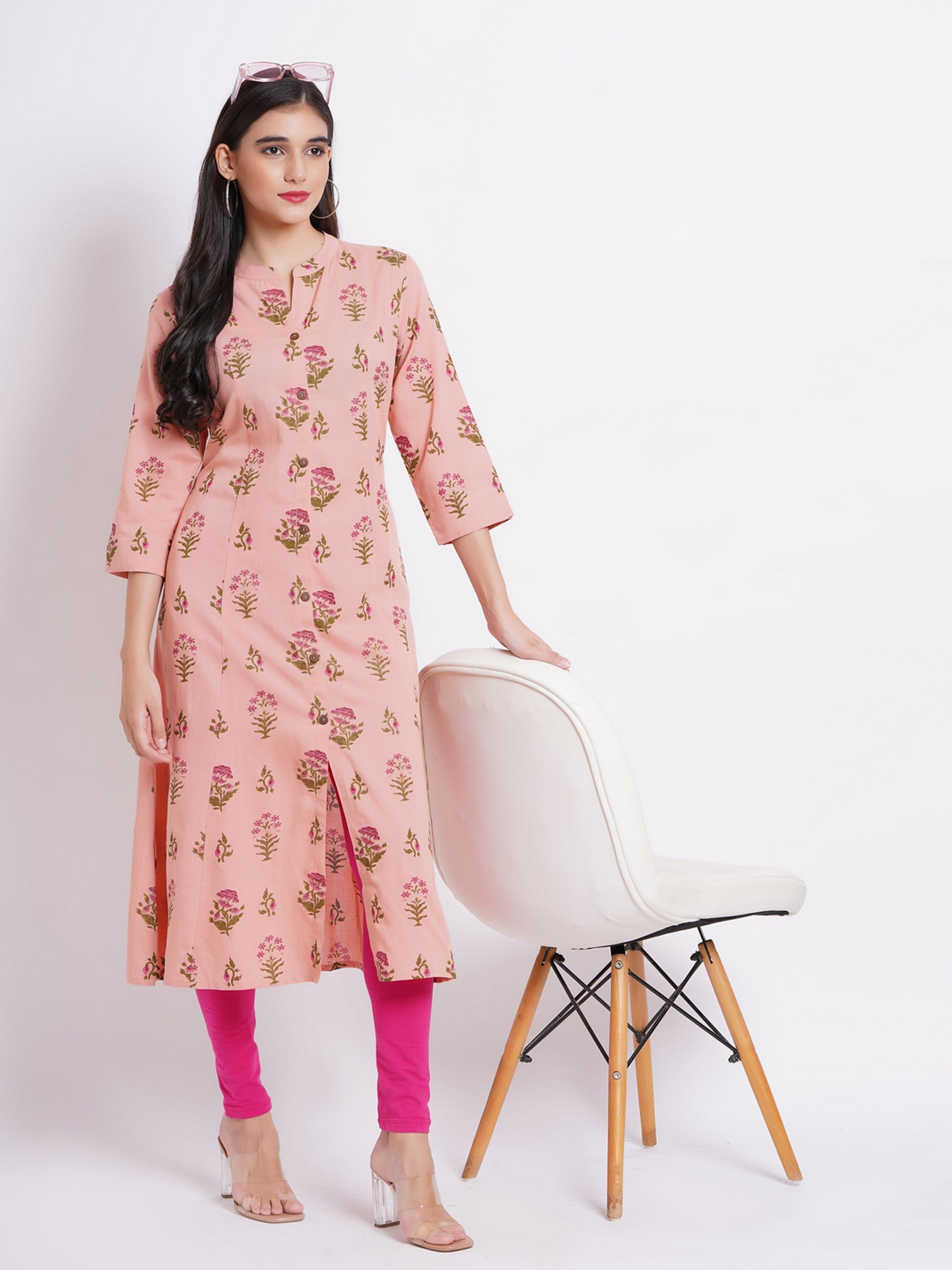 Peach Long Kurti in Rayon Linen