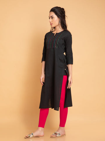 Black Long Kurti in Cotton Slub