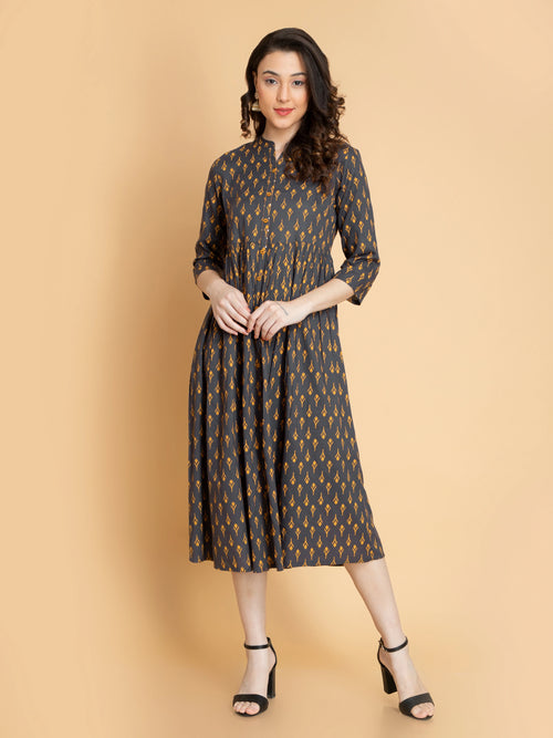 Rayon Printed Flared Long Kurti