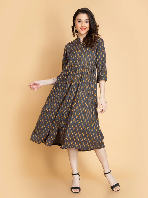 Rayon Printed Flared Long Kurti