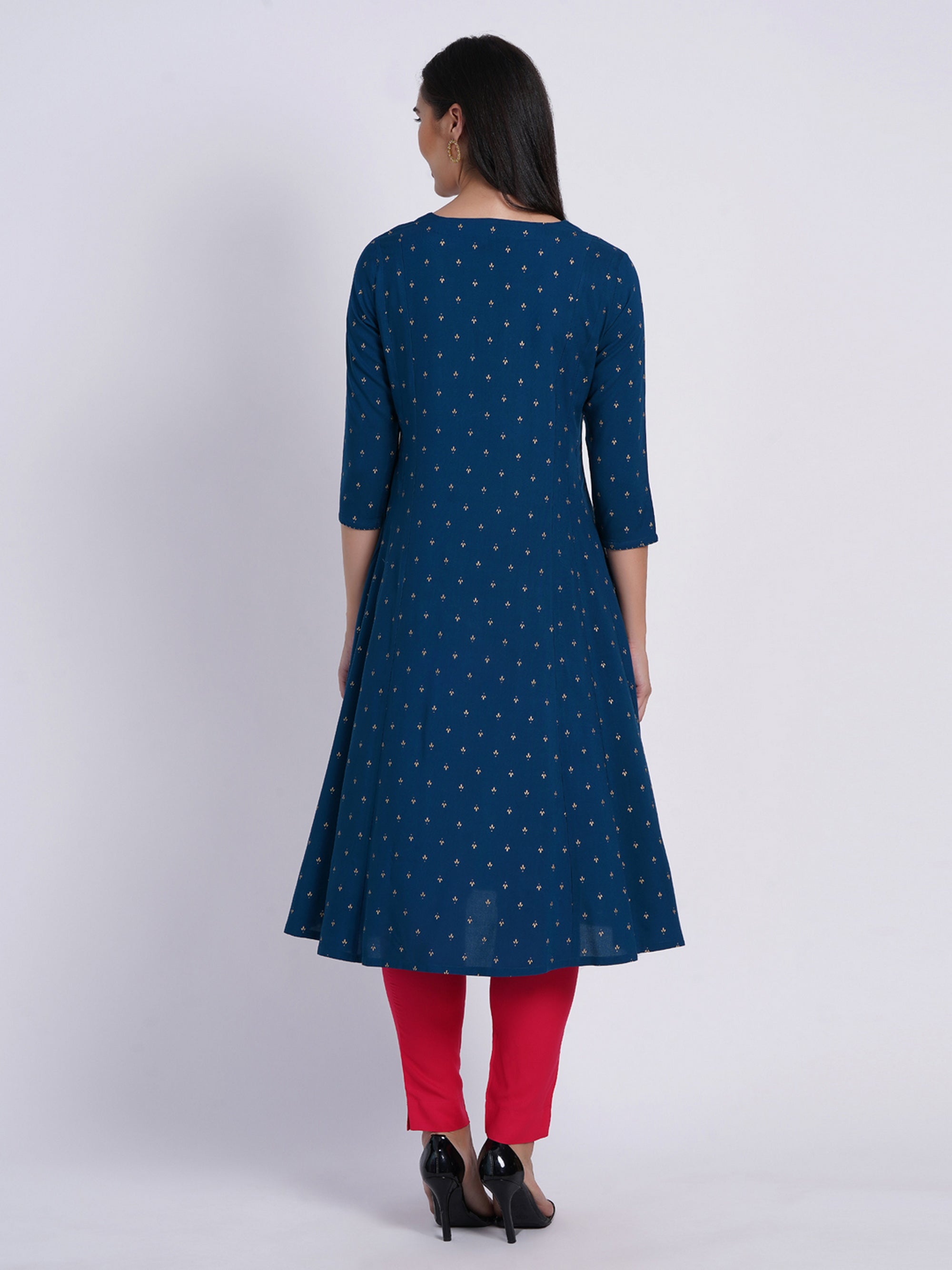 Peocock Blue 3 Pcs Kurta Set in Rayon