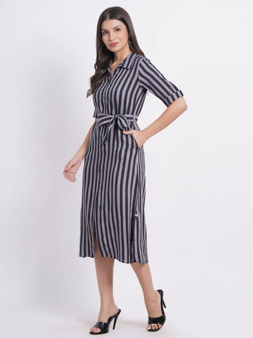 Black Long Dress in Rayon Slub