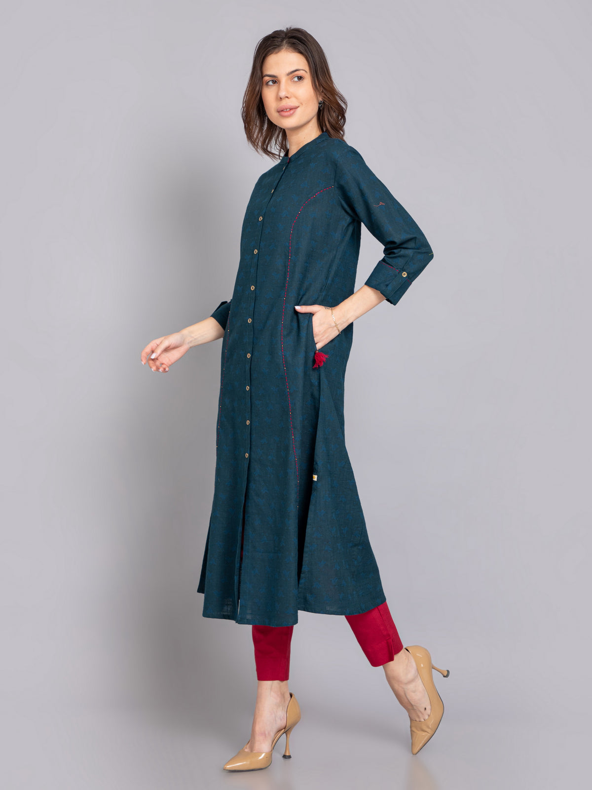 Textured A-Line Kurti with Kantha Detail