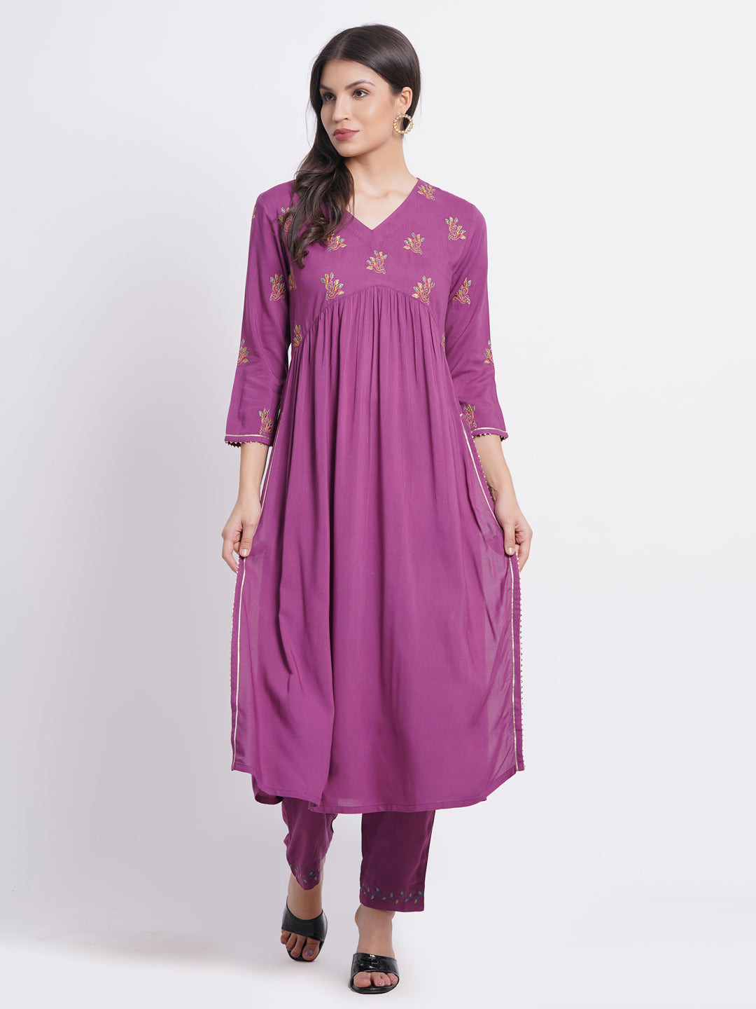 Alia Cut 2pc Kurta Set with Embroidery & Gota Lace