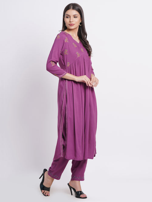 Alia Cut 2pc Kurta Set with Embroidery & Gota Lace