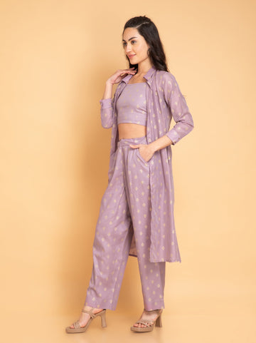 Mouve 3pcs Co-ord Set in Chanderi Silk