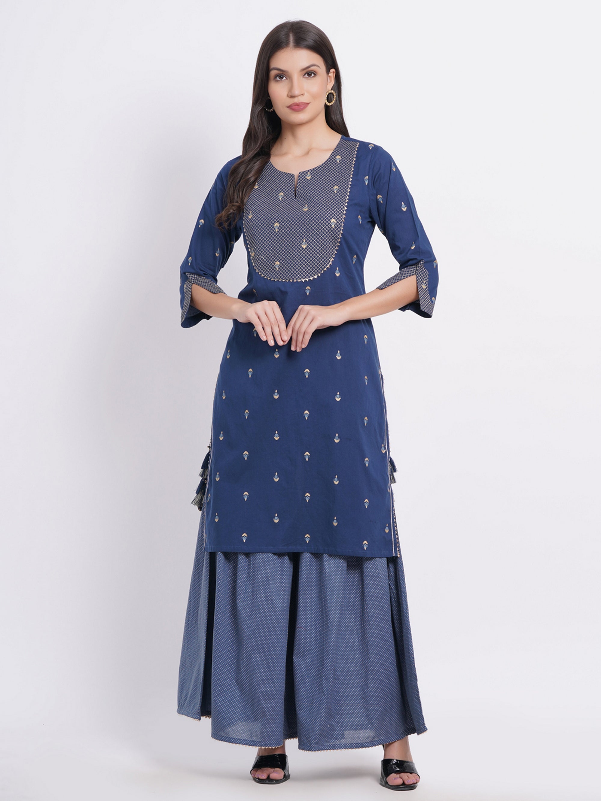 True Blue 3 Pcs Kurta Set in Mul Cotton