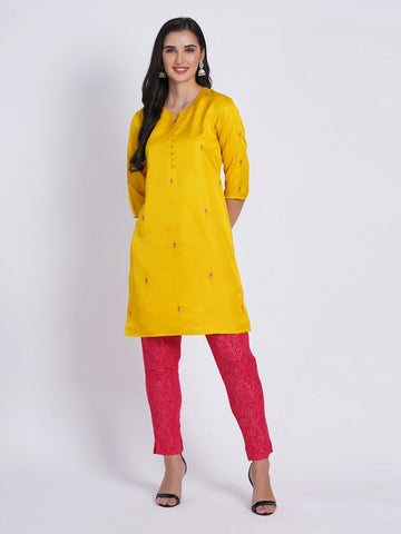 Cyber Yellow 2 Pcs Kurta Set in Poly Slub