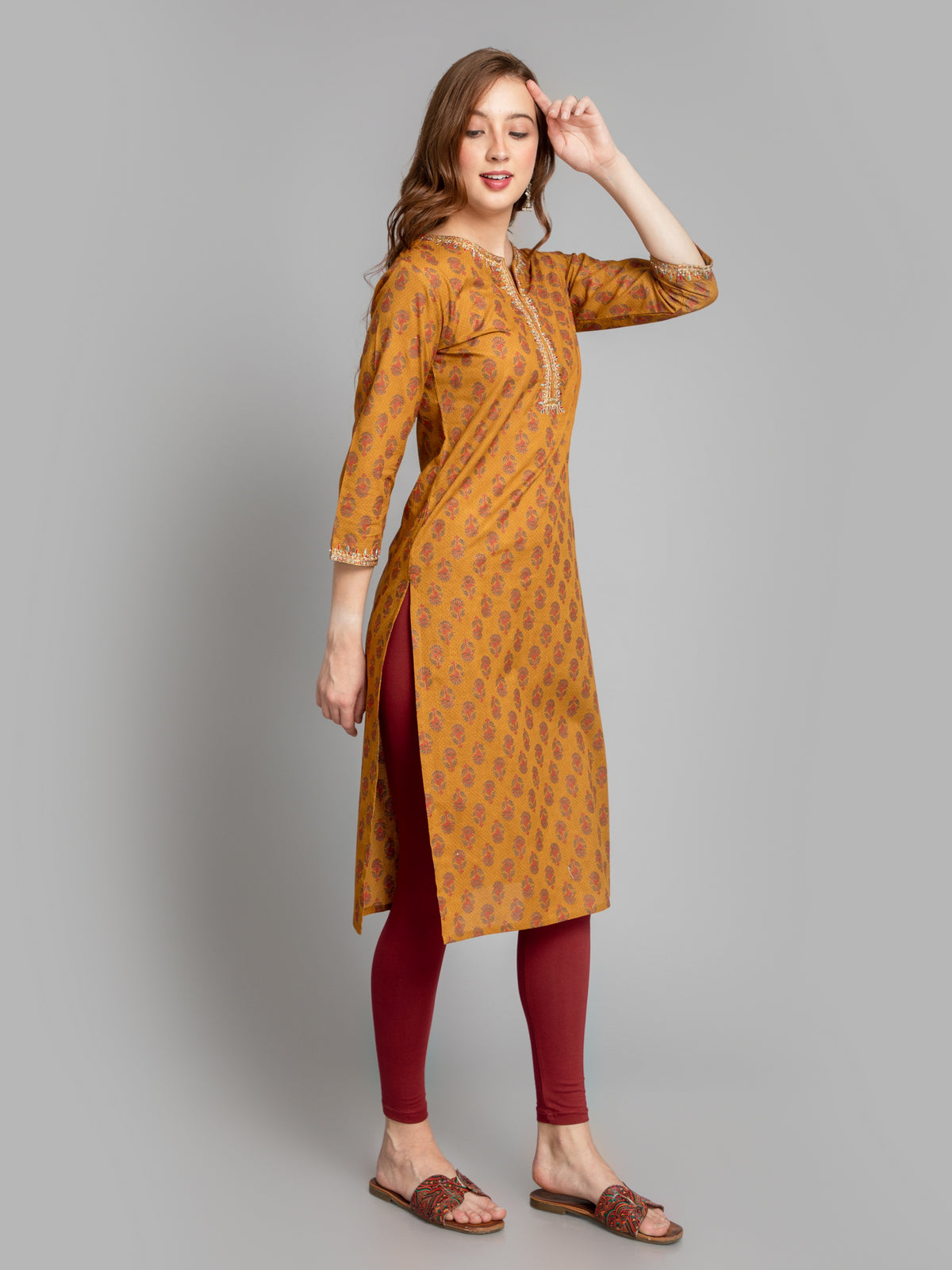 Mul-Cotton Printed Kurta Embellished With Delicate Emb.