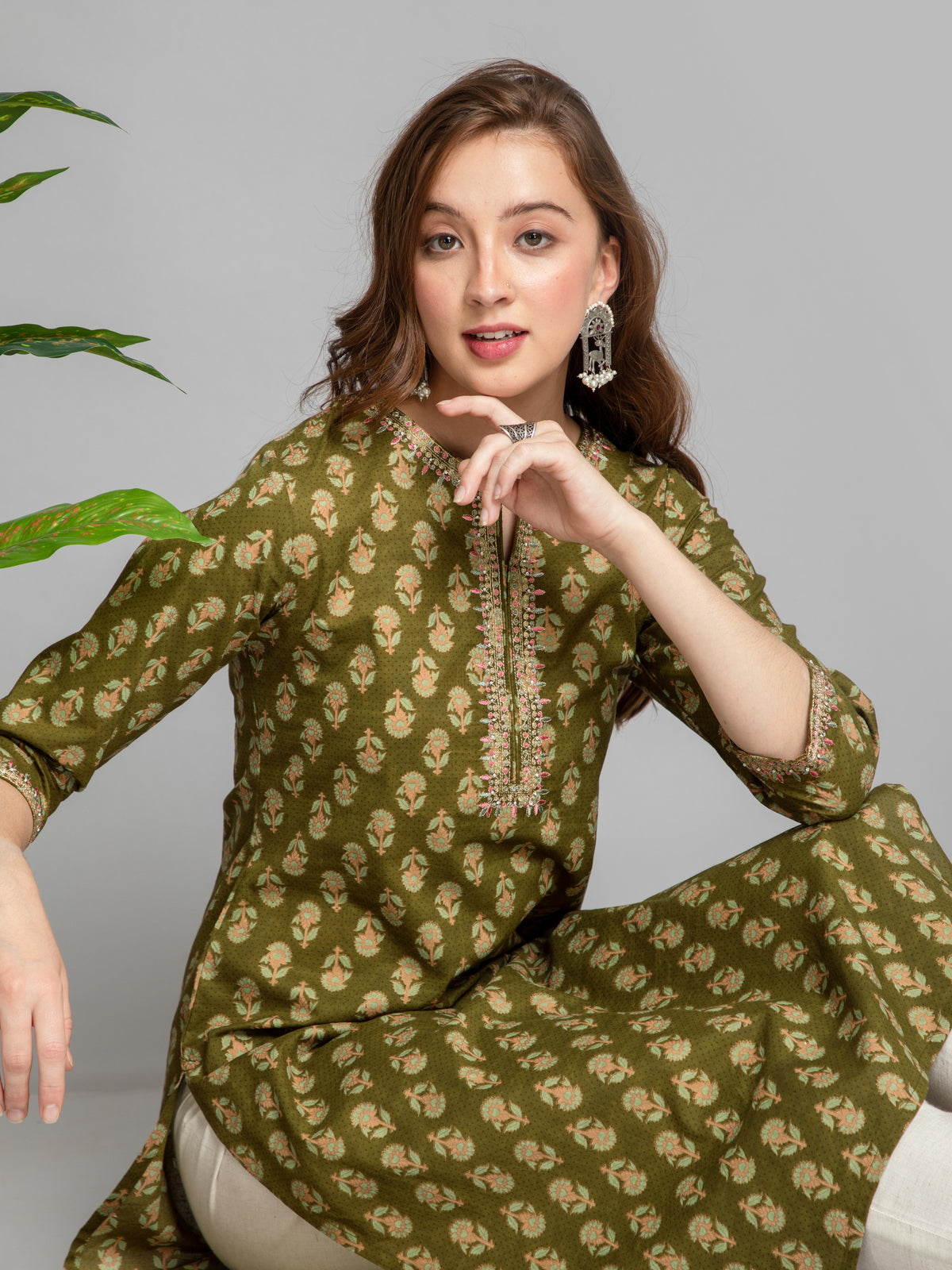 Mul-Cotton Printed Kurta Embellished With Delicate Emb.