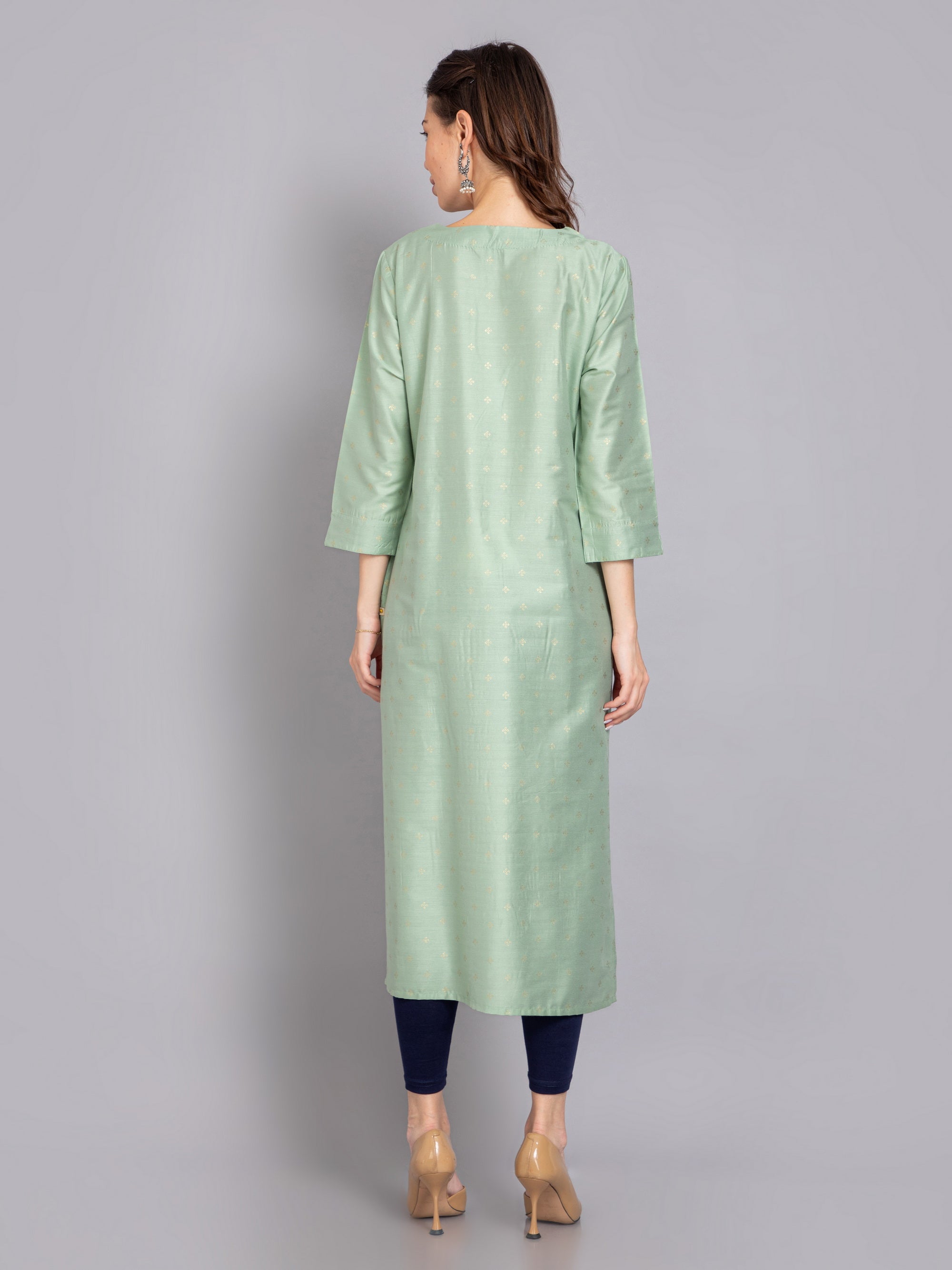 Smoke Green Long Kurti in Viscose Muslin