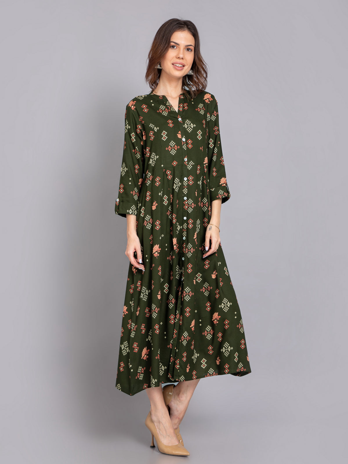 Suti Women Rayon Printed Long Flared Dress