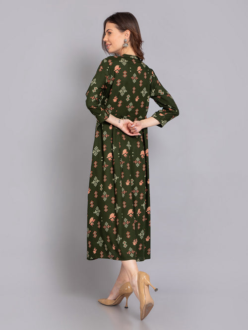 Suti Women Rayon Printed Long Flared Dress