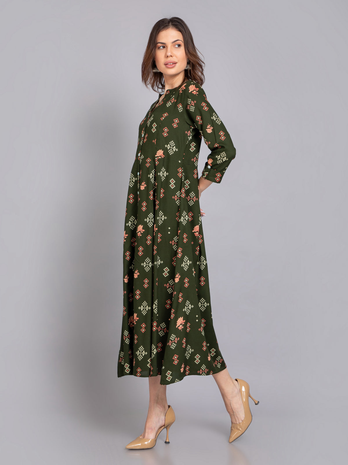 Suti Women Rayon Printed Long Flared Dress