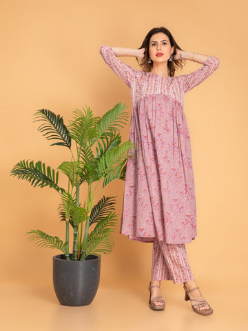 Purple Ash 2 Pcs Kurta Set in Mul Cotton