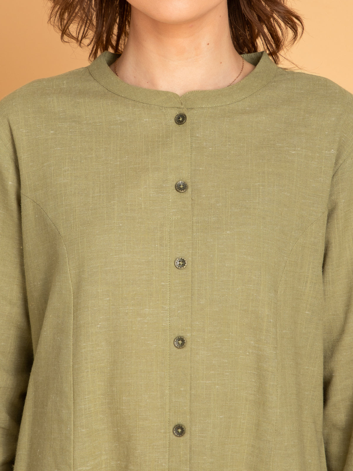 A-Line Long Kurti With Fancy Metal Buttons