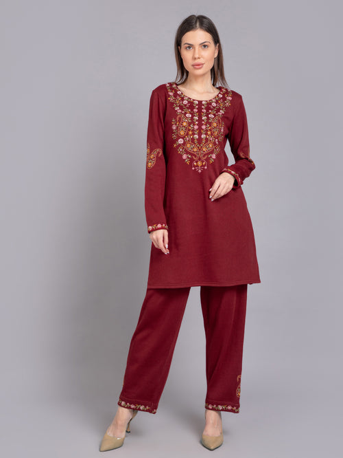 SUTI WOMEN WOOLEN CO-ORD SET EMBELLISHED WITH EMB. & HANDWORK