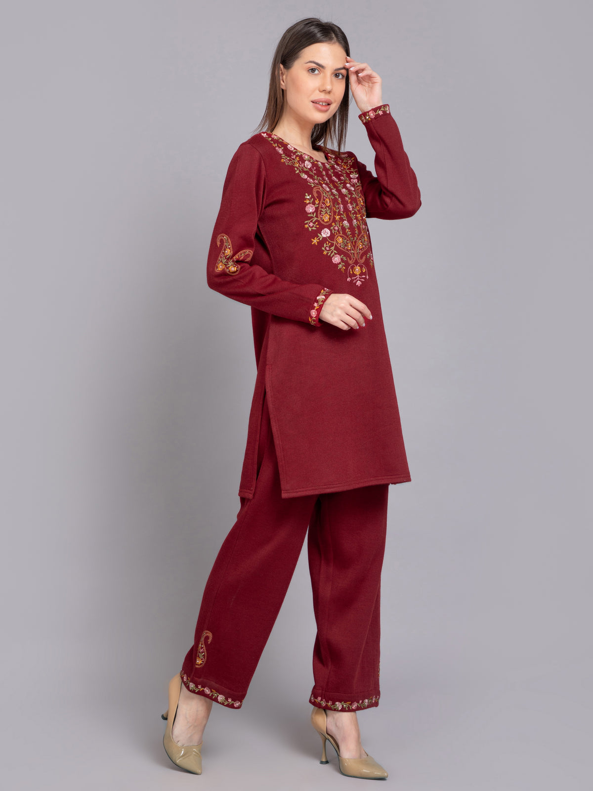 SUTI WOMEN WOOLEN CO-ORD SET EMBELLISHED WITH EMB. & HANDWORK