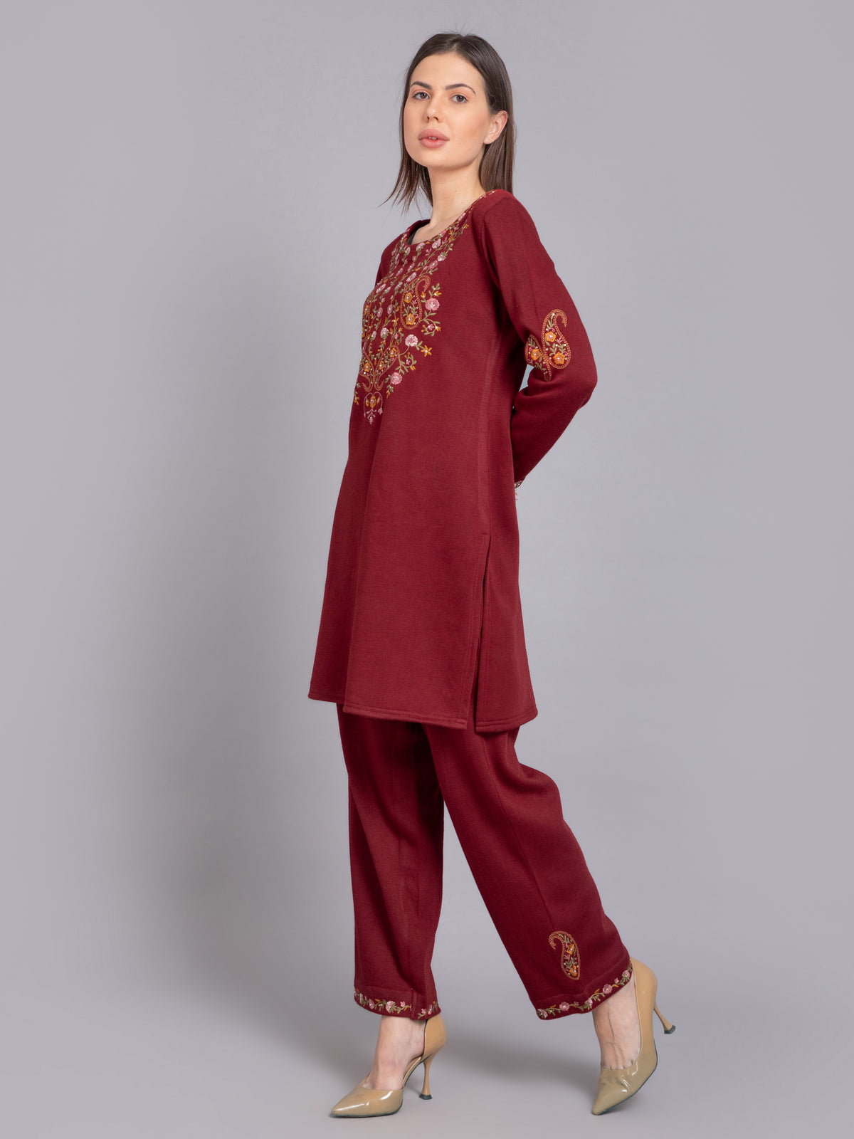 SUTI WOMEN WOOLEN CO-ORD SET EMBELLISHED WITH EMB. & HANDWORK