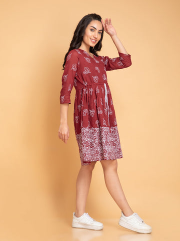 Red Short Dress in Cotton Voile