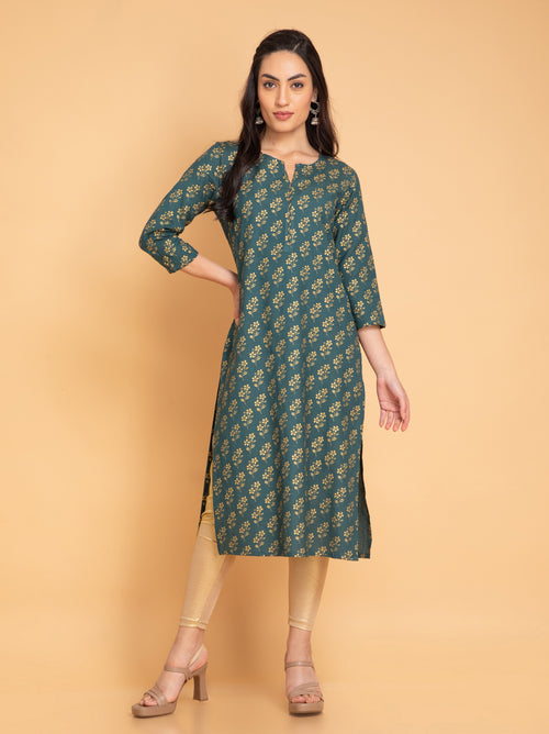 GOLD PRINTED STRAIGHT LONG KURTI