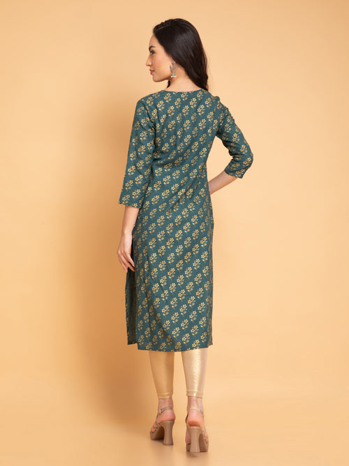 GOLD PRINTED STRAIGHT LONG KURTI