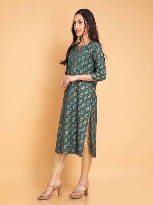 GOLD PRINTED STRAIGHT LONG KURTI