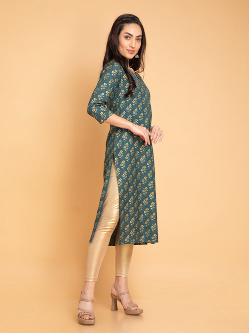 GOLD PRINTED STRAIGHT LONG KURTI