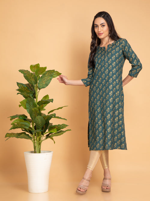 GOLD PRINTED STRAIGHT LONG KURTI