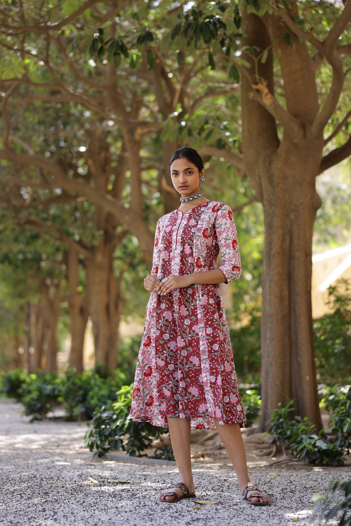 Mul Cotton Printed Kalidar Kurti with Zari Work