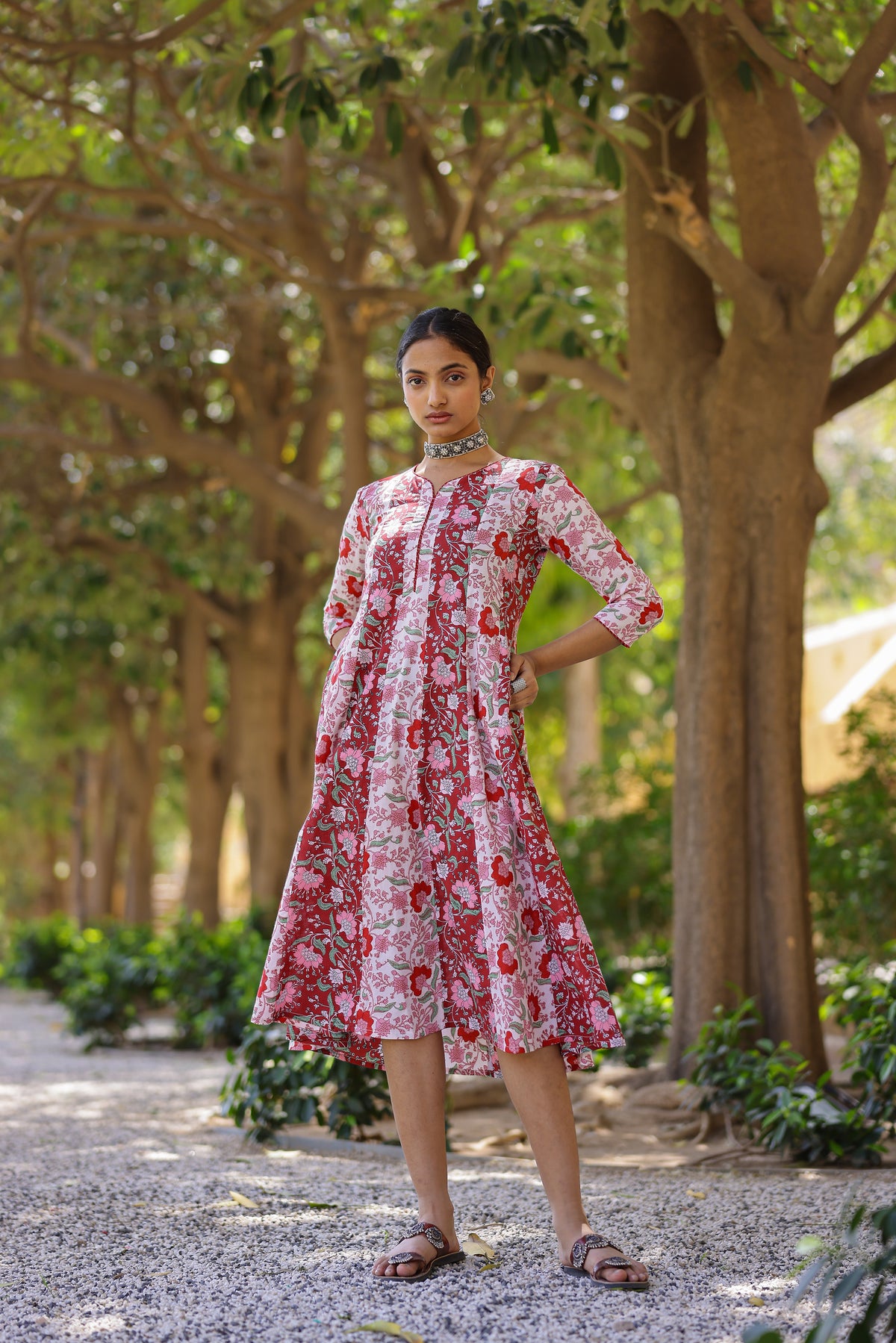 Mul Cotton Printed Kalidar Kurti with Zari Work