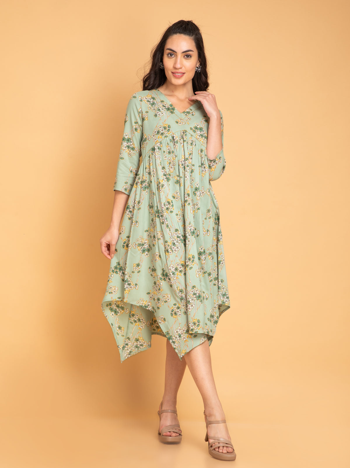 HAND EMBELLISHED ALYA CUT ASYMMETRIC LONG DRESS