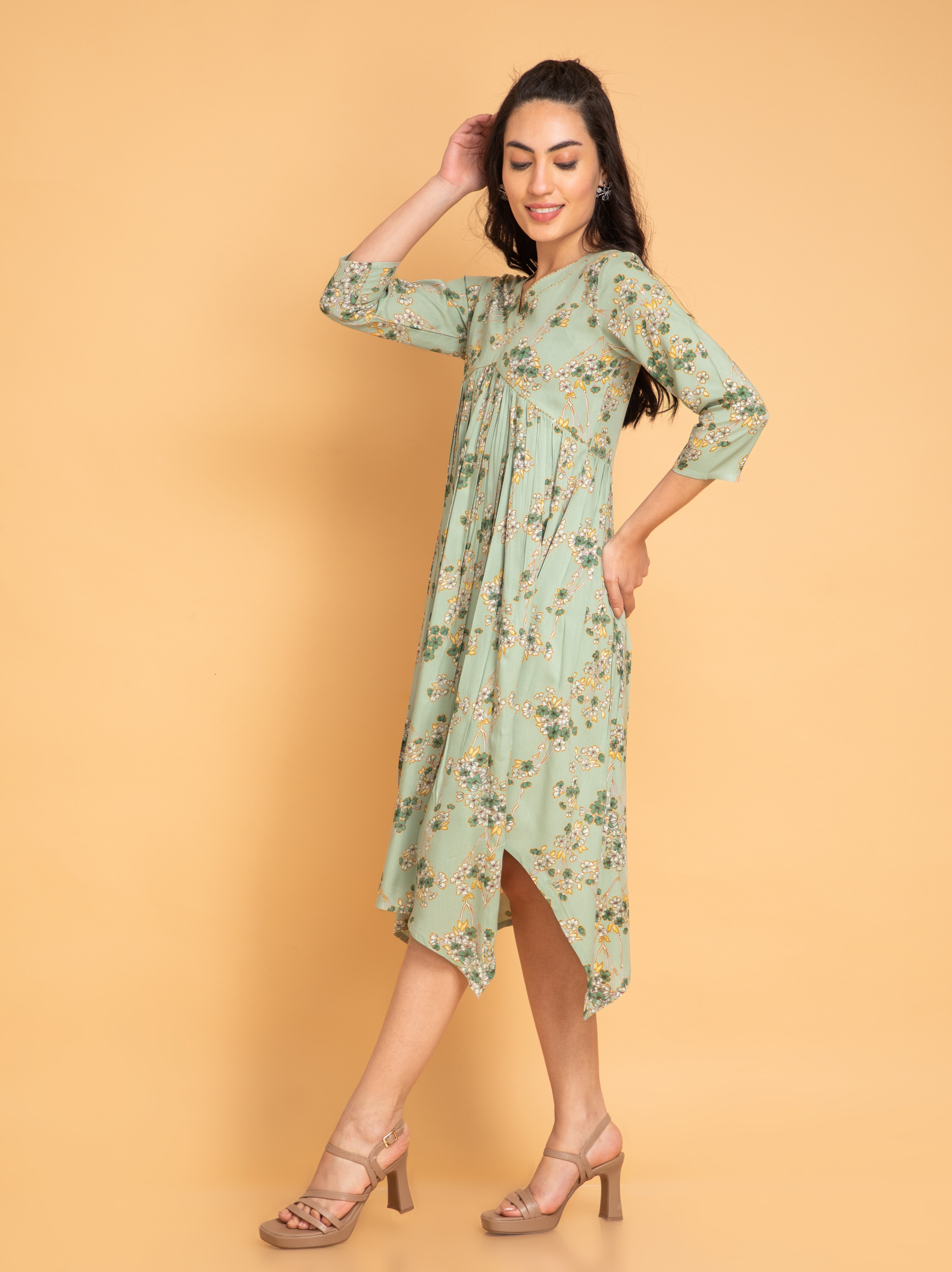 HAND EMBELLISHED ALYA CUT ASYMMETRIC LONG DRESS