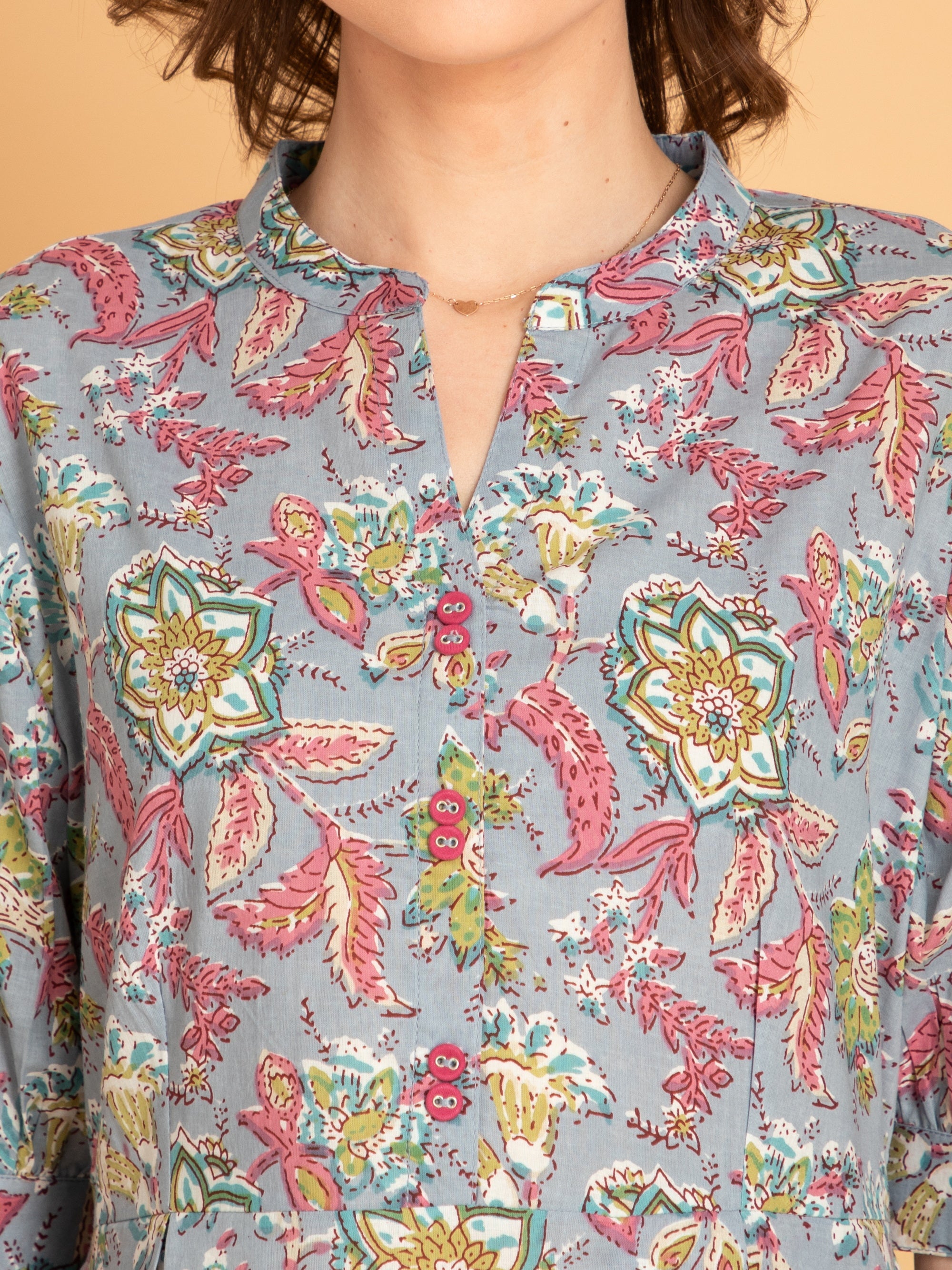 Dusk Blue Long Dress in Mul Cotton
