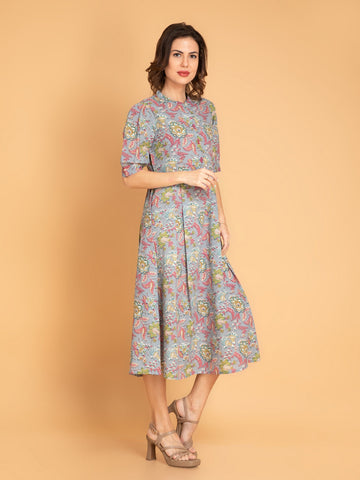 Dusk Blue Long Dress in Mul Cotton