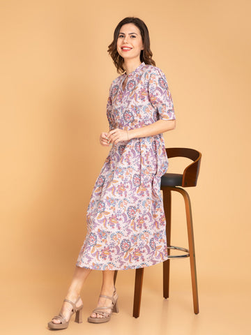 Pink Lavender Long Dress in Mul Cotton