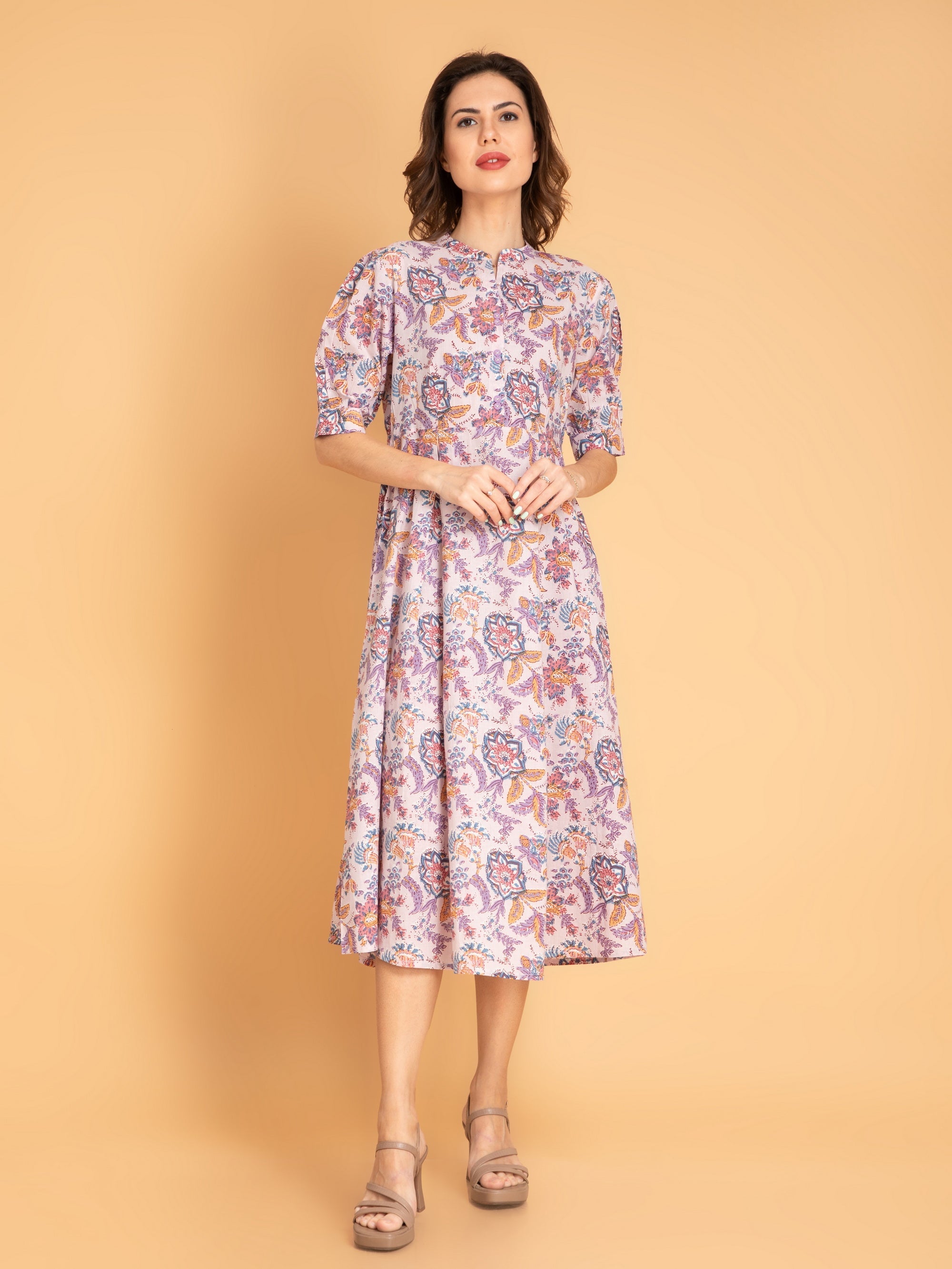 Pink Lavender Long Dress in Mul Cotton