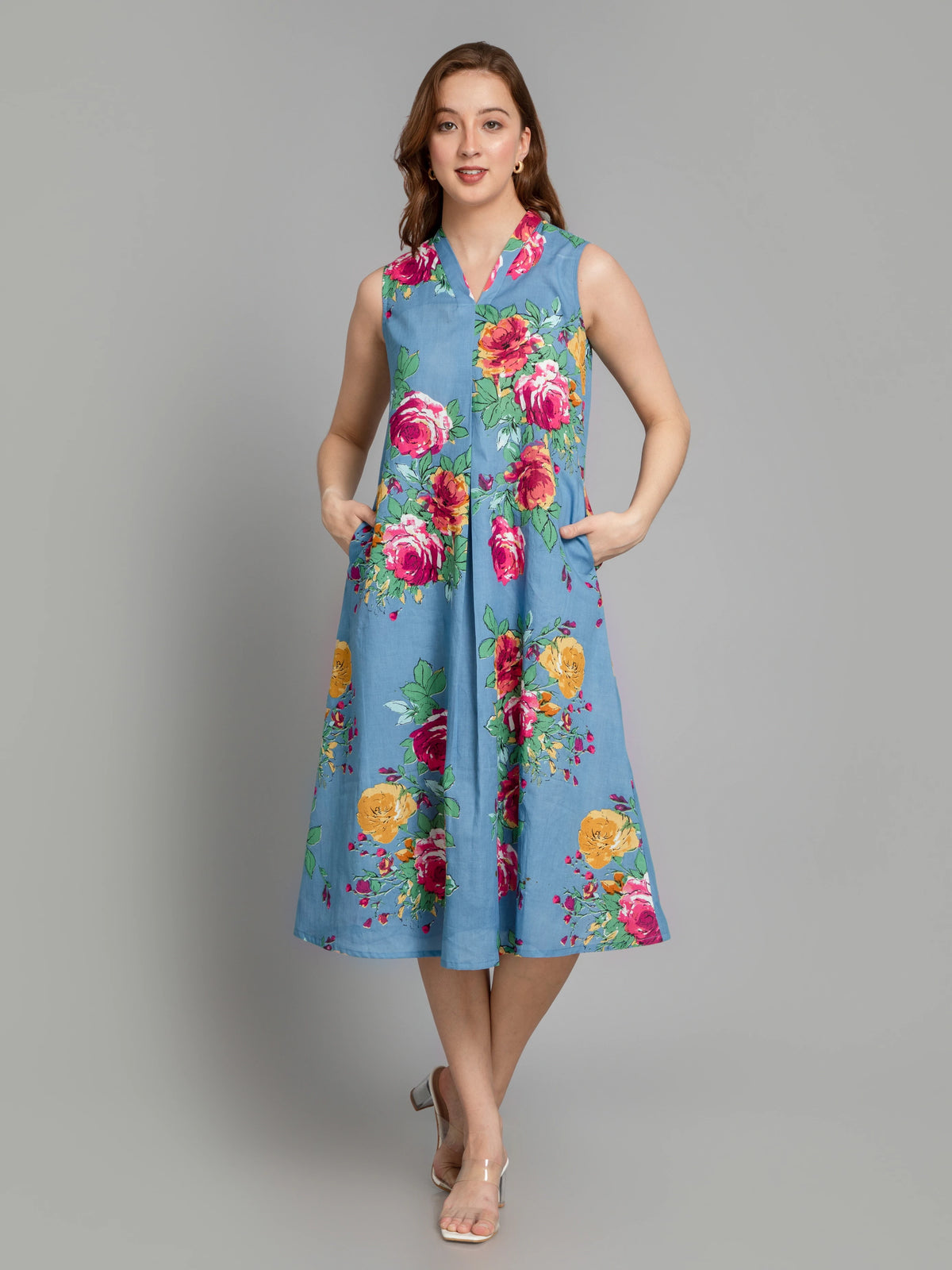 SUTI MUL COTTON FLORAL PRINTED LONG DRESS