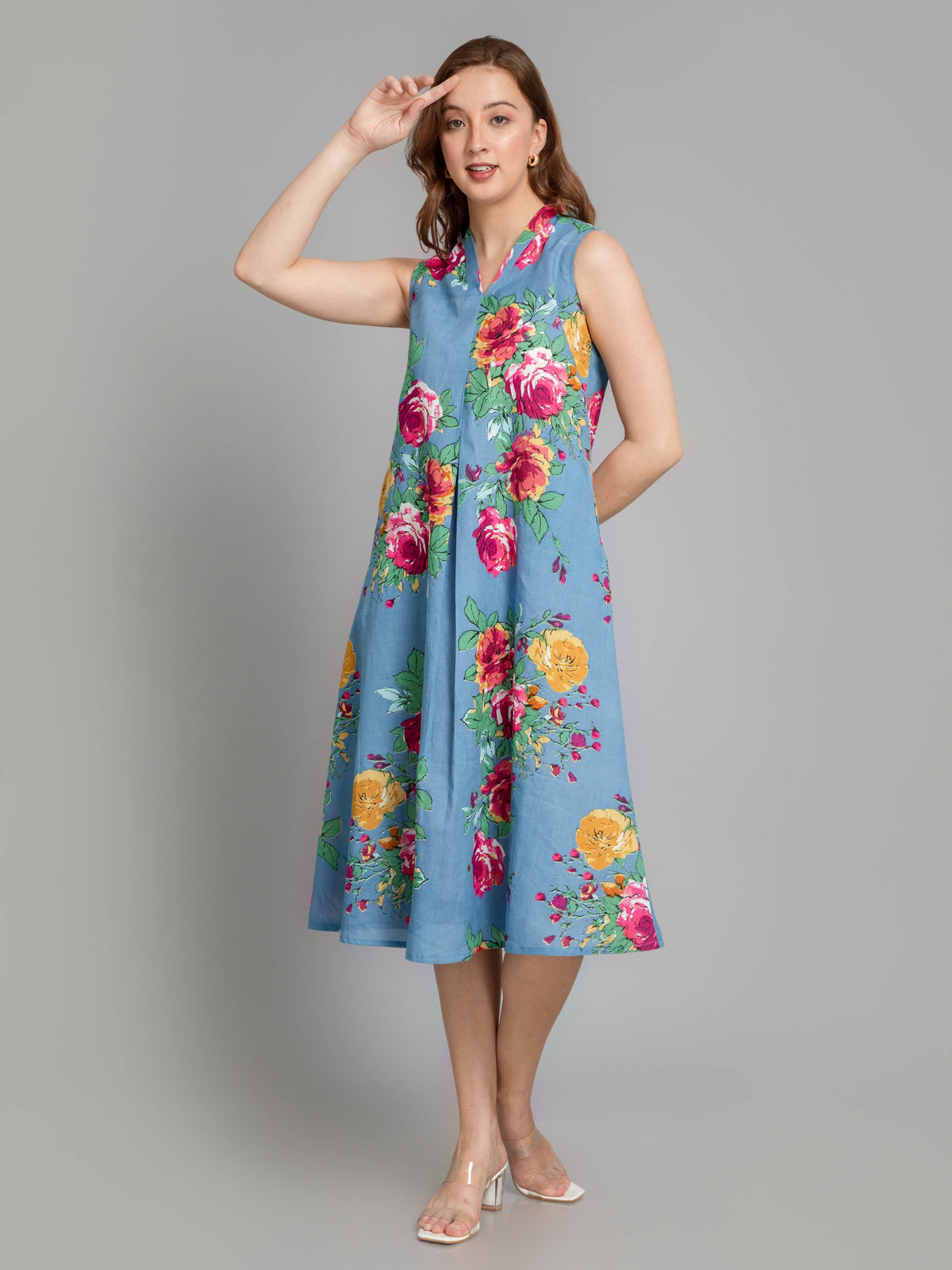 SUTI MUL COTTON FLORAL PRINTED LONG DRESS