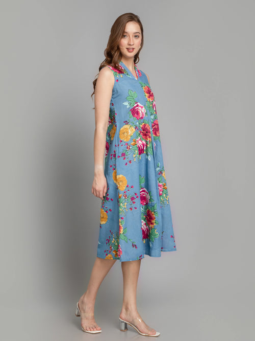 SUTI MUL COTTON FLORAL PRINTED LONG DRESS