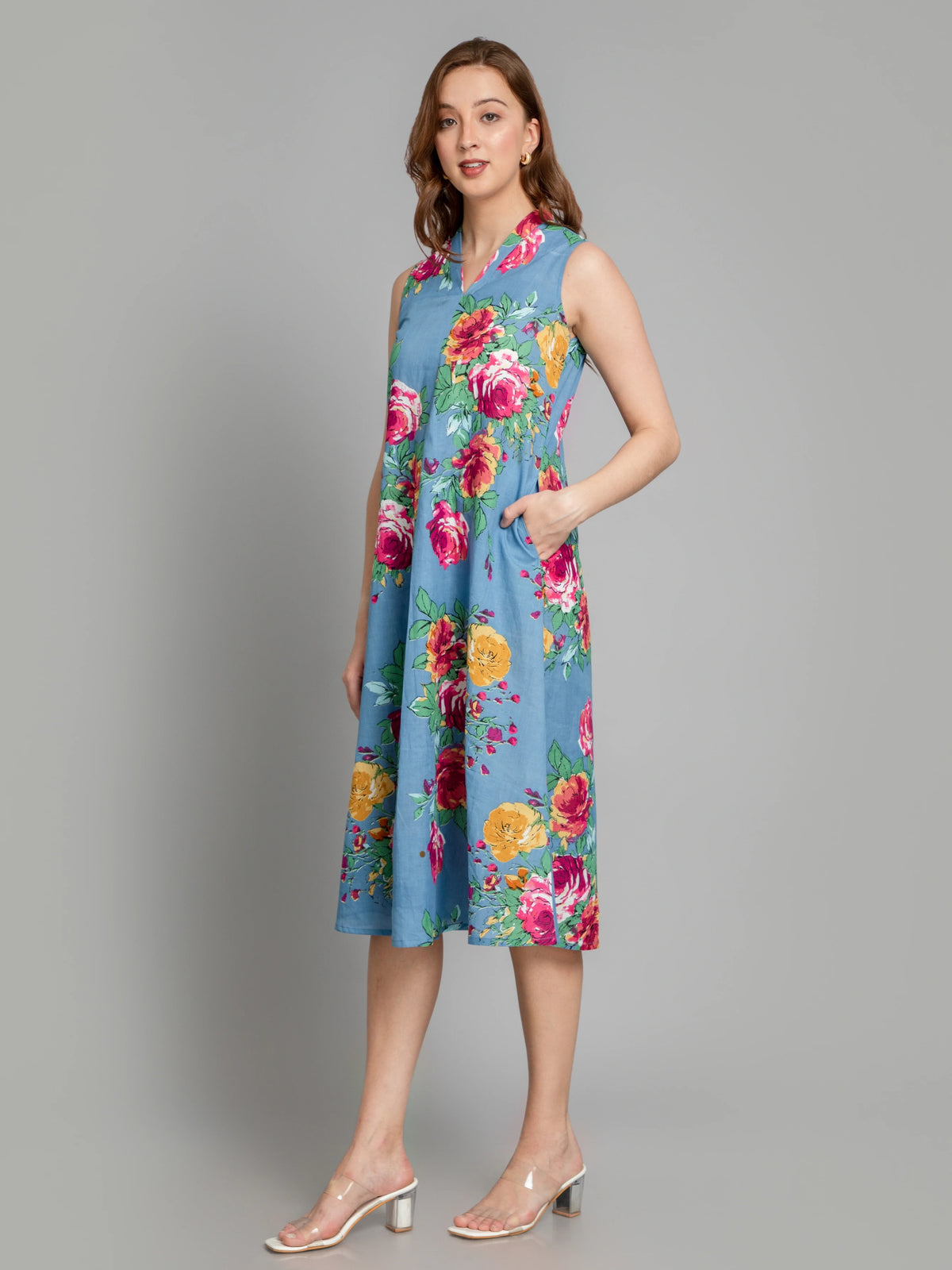 SUTI MUL COTTON FLORAL PRINTED LONG DRESS