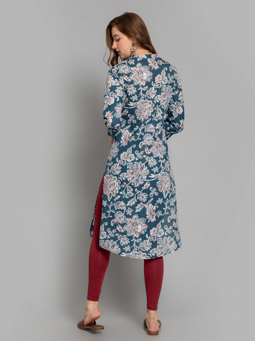 SUTI WOMEN MUL-COTTON INDIGO PRINT KURTA