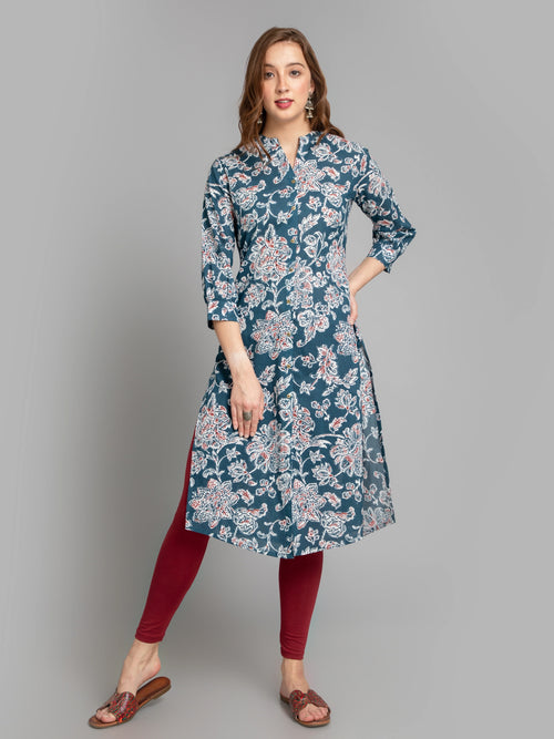 SUTI WOMEN MUL-COTTON INDIGO PRINT KURTA