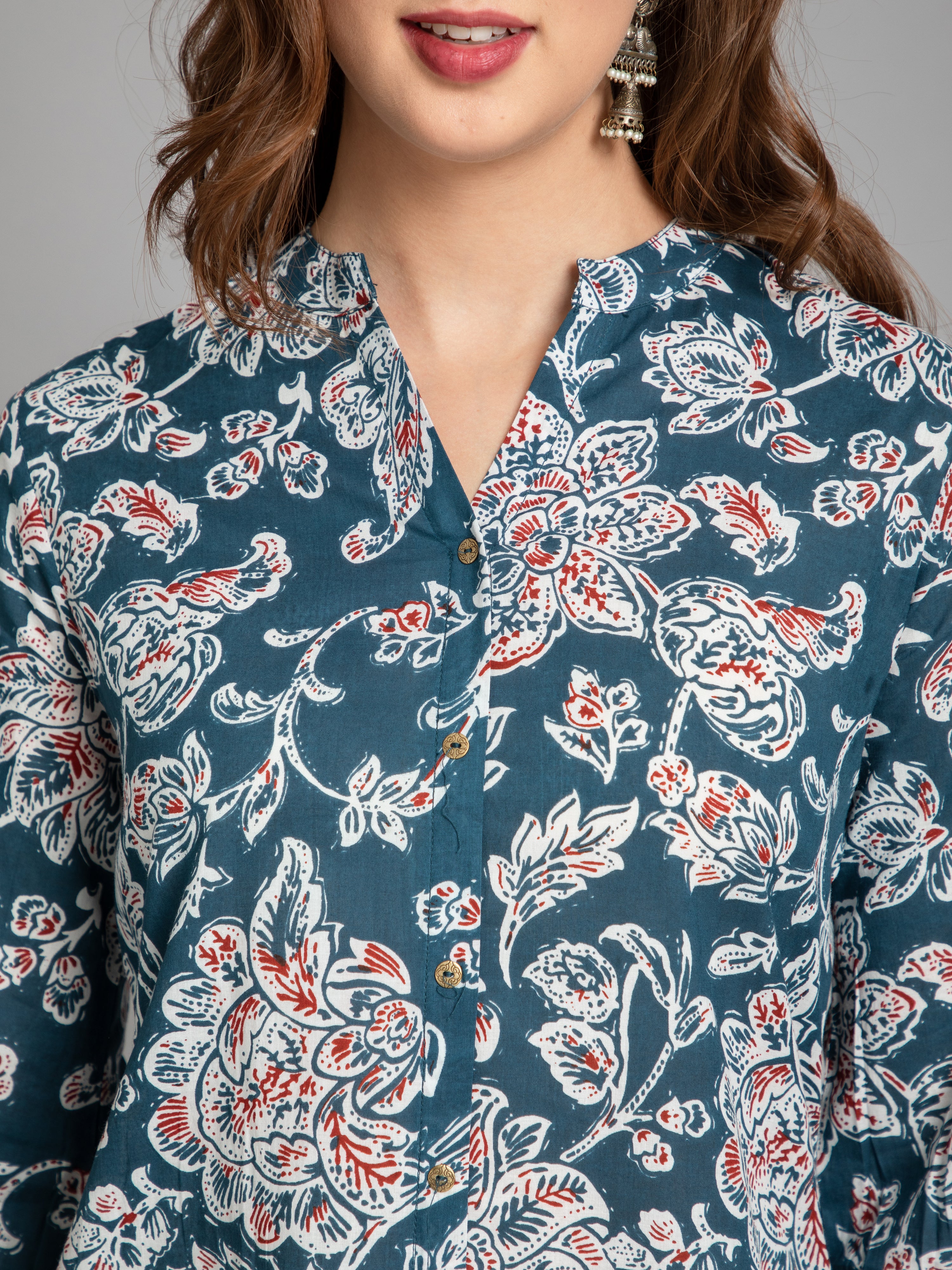 MUL-COTTON INDIGO PRINT KURTA