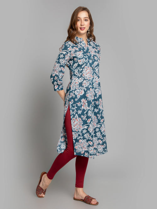 SUTI WOMEN MUL-COTTON INDIGO PRINT KURTA