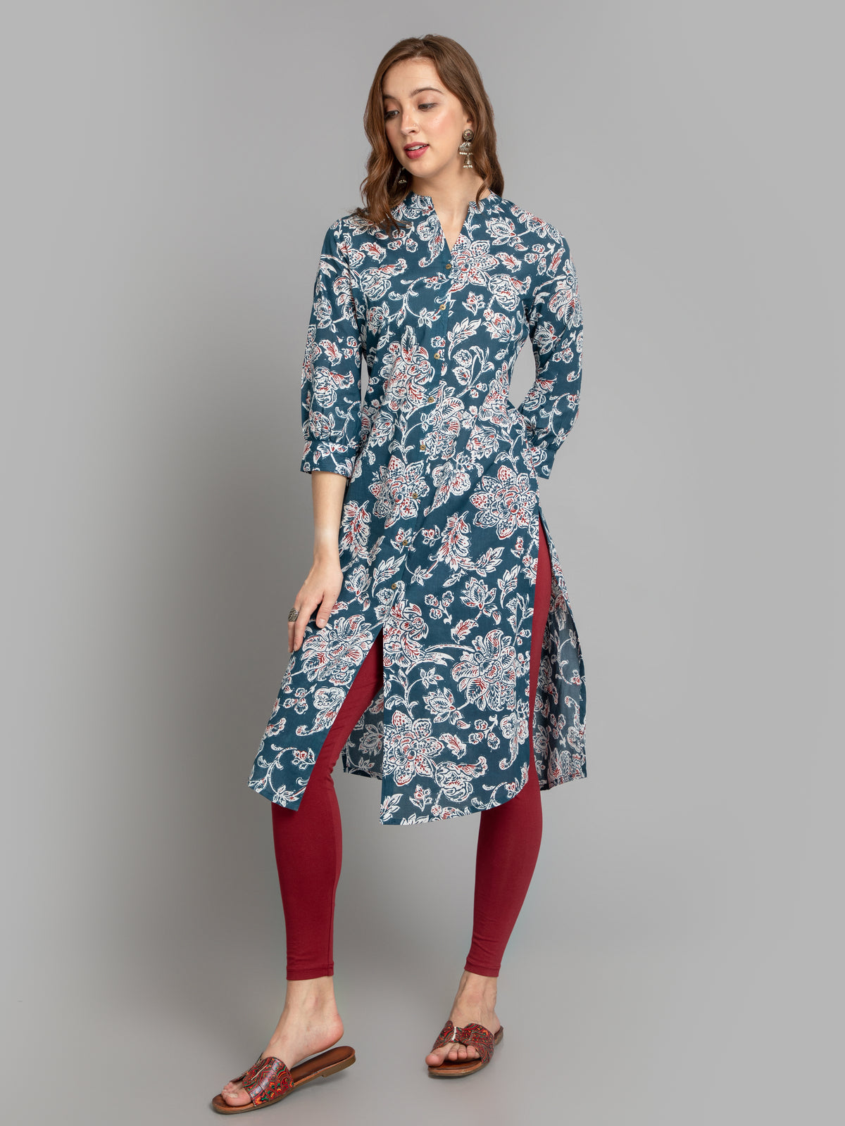 MUL-COTTON INDIGO PRINT KURTA