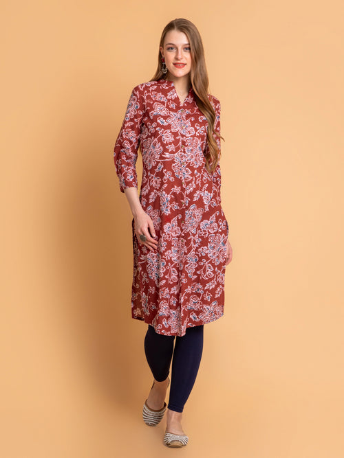 SUTI WOMEN MUL-COTTON INDIGO PRINT KURTA