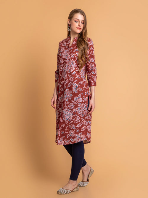 SUTI WOMEN MUL-COTTON INDIGO PRINT KURTA